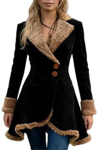 ORANDESIGNE Fellmantel Damen Kunstfell Jacke Wildledermantel Vintage Jacke Langer Wintermantel im 70Er Jahre Stil