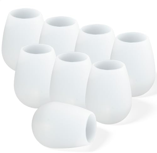 DEWEL 8 bicchieri da vino in silicone, infrangibili, in silicone, 360 g, lavabili in lavastoviglie, infrangibili, per viaggi, campeggio, picnic e barbecue, colore: bianco