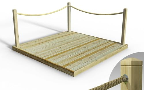 eDecks Standard Redwood Decking Kit - Pressure Treated Timber - 2.4m x 2.4m - With Hemp Rope Handrails - Hook and Eye - Garden Timber Decking Kit for Patios, Outdoor Seating & Landscaping