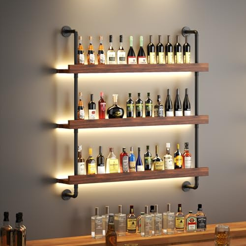 Porte-Bouteilles Muraux AVCE LED, Casier à Vin en MéTal avec Porte-Verre, Étagère À Vin Suspendu pour Maison, Cuisine, Bar, Salle À Manger (100x110x22cm)