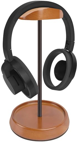 GEEKRIA Headphone Stand for Desk, Walnut Wood & Aluminum Headset Holder with Storage Base, Gaming Headphone Stand Compatible with Sony Bose Sennheiser(Walnut)