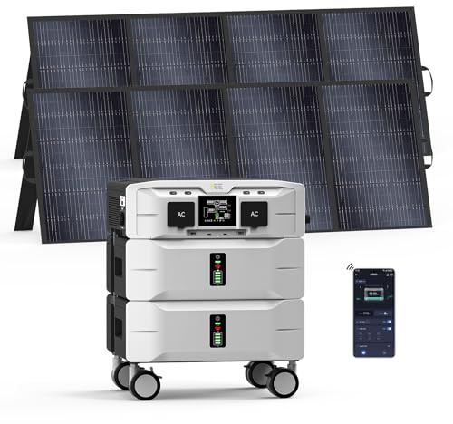 IEE 5000W Generador Solar con 2 Panel 400W, 5120Wh Estación de Energía Portátil, Ampliable Hasta 10 kWh, App, 11 Puertos, Batería LiFePO4, Power Station para Camping, Caravana y Emergencias