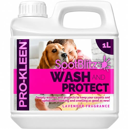 Pro-Kleen SpotBlitz Carpet Cleaner Shampoo Wash & Protect 1L – Deep Cleaning Carpet & Upholstery Solution for Machines, Removes Pet Urine Stains & Odours, Lavender Fragrance, Safe on Wool Rugs & Sofas