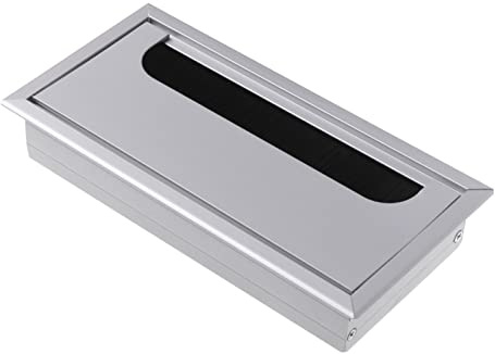 passacavi, Copriforo passacavo rettangolare for scrivania da ufficio in lega di alluminio con porta uscita spazzola nera(Silver,160x80mm)