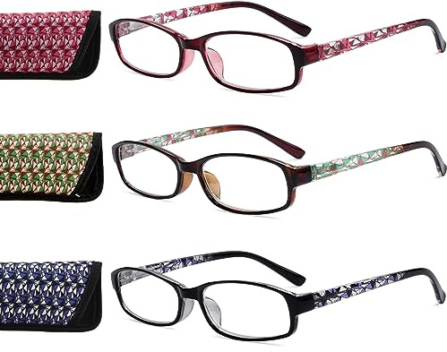 Eyekepper Lectores 3 Pack de mujeres gafas de lectura con hermoso patrón y estuche blando para damas +2.50