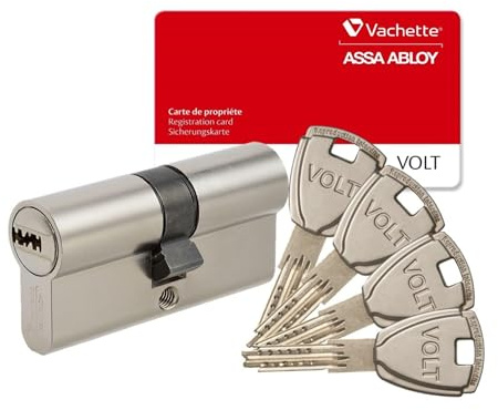 Vachette VOLT - Cylindre de Serrure 30x40 mm Nickelé, 6 Goupilles, Haute Sécurité - Portes intérieures, Portes extérieures, Porte d'entrée - 4 Clés brevetées réversibles, Carte de propriété