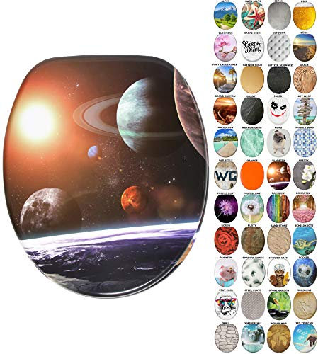 Sanilo WC Sitz mit Absenkautomatik, viele neue Toilettendeckel zur Auswahl, hochwertige Oberfläche, einfache Montage, stabile Scharniere (Planeten)