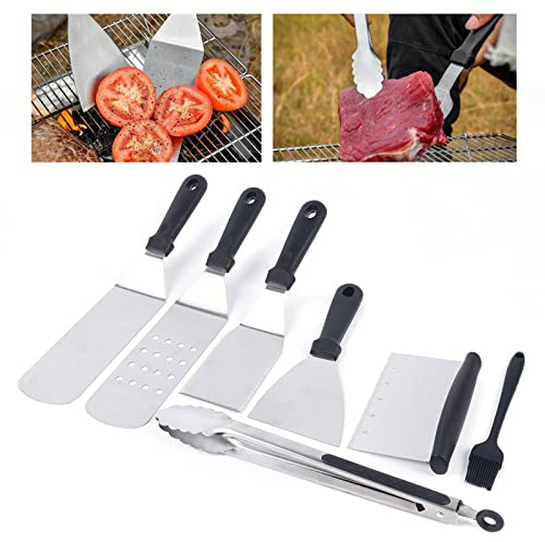 10 Stück Edelstahl Grillspachtel Grillbesteck Set Profi BBQ Teppanyaki Werkzeug Grill-Plancha BBQ Zubehörset