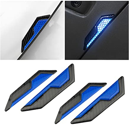 JNNJ 4 Stück Karbonfaser Auto Türkantenschutz, Universal Aufkleber für Stoßstange Anti-Scratch Protector Trim, LKW(Blau)