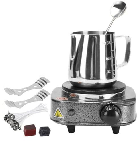 Electric Candle Wax Melting Pot, Portable Electric Candle Wax Melter, Soy Candle Making Kit for Candle Making, Including Melting Pot, Wax Melter Hot Plate, Square Whisk, Candle Wicks