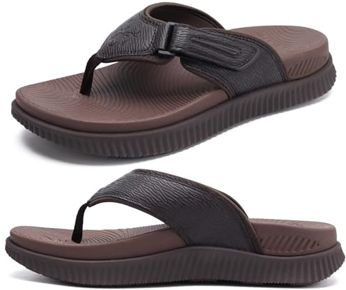 Chanclas Cuero Hombre Recuperación Sandalias para caminar Ortopedicas Cojín Deportivo Grueso Slider para Hombres Exterior Verano Playa Sandals con Cómodo Fascitis Plantar Soporte del Arco,44 Marrón