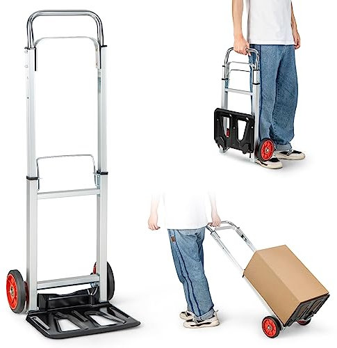 GYMAX Sackkarre, klappbare Handkarre mit Teleskopgriff, Transportkarre bis zu 100kg belastbar, Transportwagen aus Aluminium mit Gummirädern, Stapelkarre für Haus & Lager