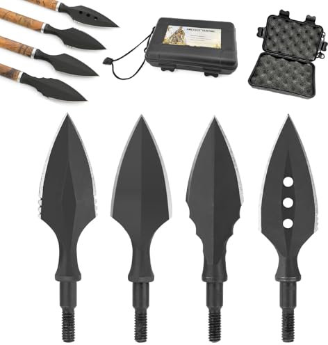 Poearcus Bogenschießen Breitspitzen Pfeilspitzen Carbon Stahl Metall Traditionelle Retro Pfeilspitzen Universal Gewinde Pfeilspitzen für die Jagd und Targeting 6/12 PCS (Type 4+Schachtel, 12)