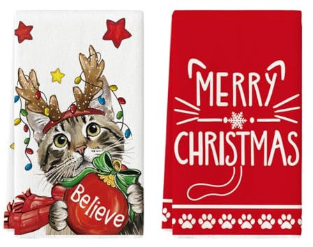 Yamobi Lot de 2 torchons de cuisine pour Noël, serviettes douces et absorbantes, motifs d'automne et d'hiver