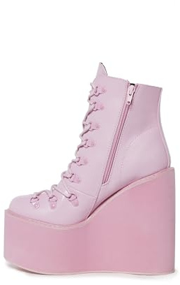 Dolls Kill Exklusive Traitor Plateaustiefel von Current Mood - Vegane Leder Keilstiefel für Edgy Streetwear Fashion, Schwarz, Pink, 42 EU