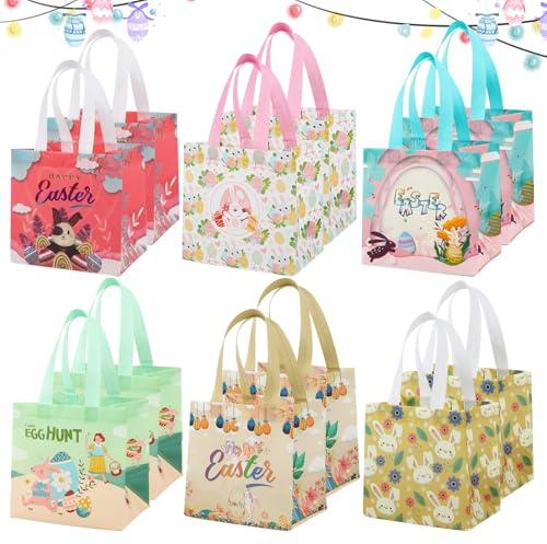 Ostern Geschenktüten, CIYIN 12 Stück Ostern Taschen mit Griffen, Ostertüten zum Befüllen, Multifunktionale Non-Woven Ostertaschen zum Verpacken von Geschenken, Eiersuche, Partyzubehör