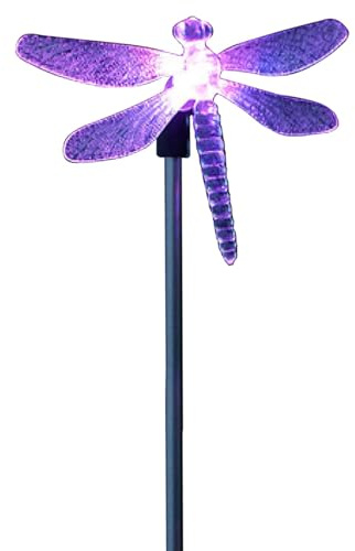 Lampe solaire LED sur piquet de jardin multicolore - Libellule - Décoration de jardin - Éclairage extérieur pour chemin, cour, pelouse, terrasse