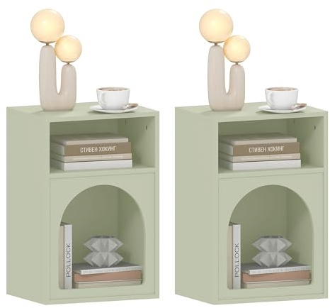 HOMCOM Lot de 2 Tables de Chevet Design Arqué 40 x 30 x 60 cm Vert Clair | Table de Nuit, Compartiments Ouverts, Chevet de Lit, pour Chambre à Coucher, Salon