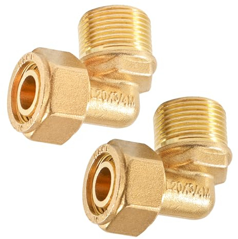 2 raccordi a vite a 90° per tubo ø20 x 2 mm, raccordo a vite in ottone G3/4 AG, angolo di 90°, raccordo a morsetto per canali di riscaldamento, tubo dell'acqua, solare