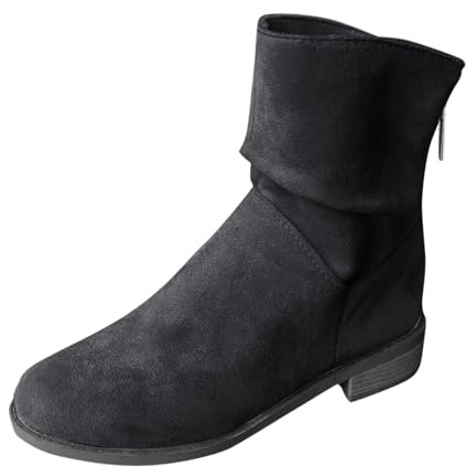 Generisch 2025 botines mujer mujer y invierno moda trasera cremallera ante media pantorrilla botas casuales temperamento zapatos cálidos cómodos, Negro , 38 EU