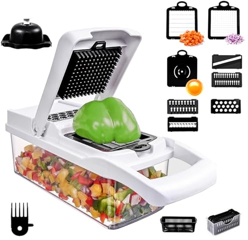 15 en 1 Cortador de Verduras, Mandolina de Cocina Profesional, Picador Manual con 7 Cuchillas Intercambiables en Acero Inoxidable, para Cebollas, Zanahorias, Pepinos y Patatas