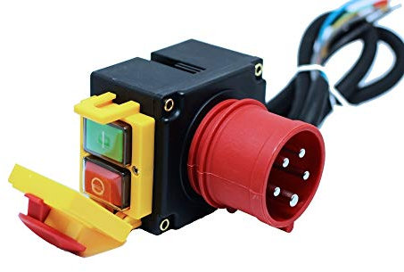 Schalter - Stecker Kombination 3-phasig 400V mit 80cm Kabel, Phasenwender und Magnet-Notausschalter -Baugleich KEDU KOA7 400V