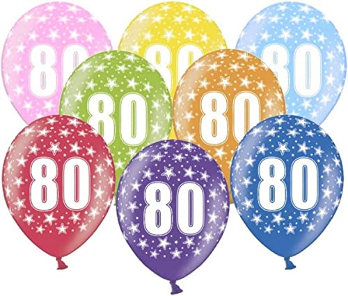 10 kunterbunte Luftballons 80. Geburtstag Made in EU Metallic 30cm Dekoballons zum 80 Geburtstag 80 Jahre Party Ballon Dekoration Luftballons 80