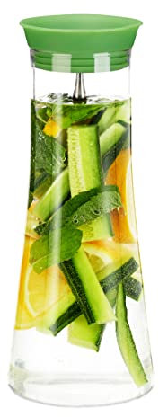 4X Caraffa Cilindrica in Vetro, da 1 litro, Tappo Salvagoccia in Acciaio Inox, Cristallo Raffinato, Trasparente