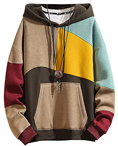 XIAOYAO Huvtröja för Herrar Techwear Color Block Långärmad Sweatshirt Unisex Lättvikts Färgglad Huvtröja Pullover