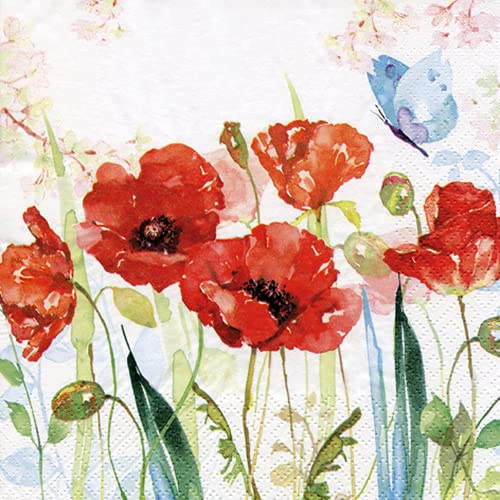 20 Servietten Mohnblumen im Garten | Frühling | Sommer | Tischdeko 33x33cm