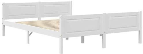 vidaXL Kiefernholz Massivholzbett Bettgestell Holzbett Futonbett Bett Doppelbett Bettrahmen mit Lattenrost Schlafzimmerbett Weiß 140x200cm