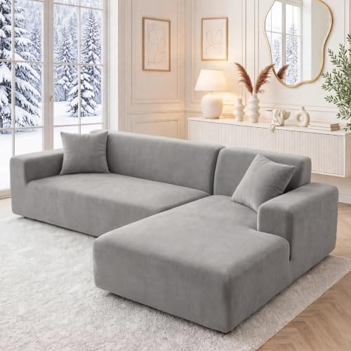NAKIHOUSE Dicke Samt Sofa Überzug, Sofabezug mit einem Kissenbezug | Superweicher Elastische Rutschfester Couch Überzug für 3 Sitzer Sofas mit Armlehnen, Haustierschutz gegen Kratzer,Silber