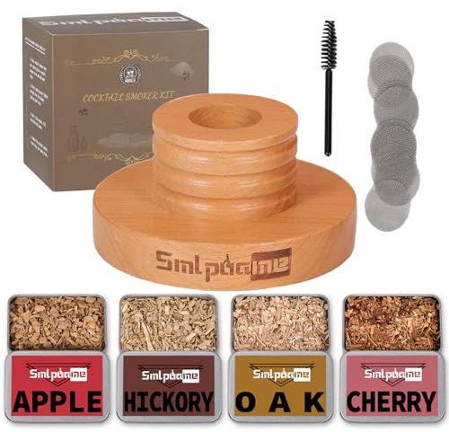 Smlpuame Kit per affumicatore da cocktail, kit per affumicatore per bevande al whisky, con infusore per bevande con quercia da whisky, ciliegia, mela e pecan