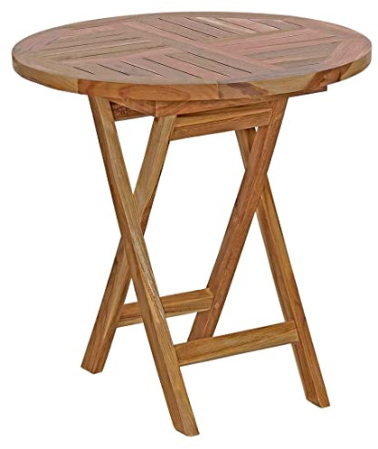 OUTLIV. Beistelltisch Teakholz - wetterfest, klappbar, platzsparend, stabil, robust, für Garten und Balkon, 50 cm Durchmesser, Teak Natur