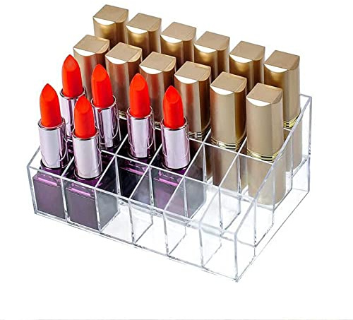 TACYKIBD 24 Spaces Lipstick Holder, Clear Acrylic Lipgloss Lipstick Organizer and Cosmetic Case Display Rack, Makeup Organizer for Lip Gloss Brushes Bottles More(6x4 Arrangement)