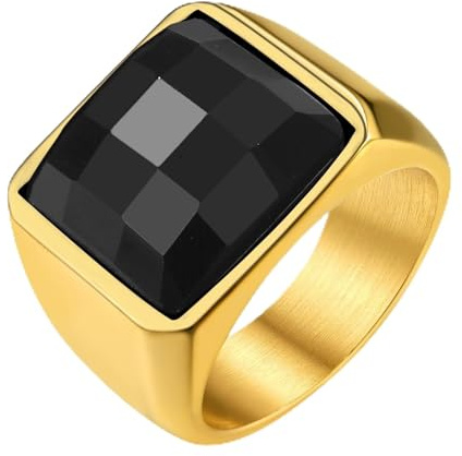 GoldChic Schwarzer/Blauer Stein Ring Herren Damen Siegelring mit Gravur Geburtsstein Edelstahlring Bandring Solitärring Schmuck Größe 54mm bis 72mm wählbar
