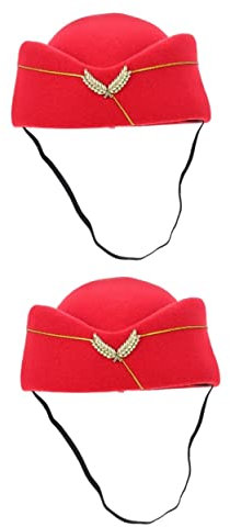 STOBOK 2 Stück Begleiter Mit Damen Vintage Perform Girls Decor Party Decorred Captain Filz Band Flugzeug Hostessen Dekoratives Flugzeug Haar Uniform Zubehör Rotes Kostüm Baskenmütze