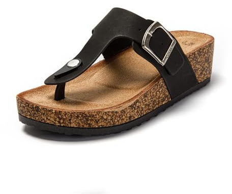 JOMIX Sandali Infradito Donna Eleganti Ciabatte Donna Estive Zeppa Comodi Sandali Donna Estivi con Tacco Sughero SD8039-S1 (Nero, 39)
