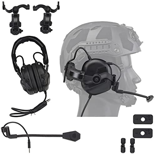 Airsoft Tactical Headset, Hunting Outdoor Non-Military Tactical Earmuff,With Helmet Arc Rail Adapter Headphone Bracket. (BK)