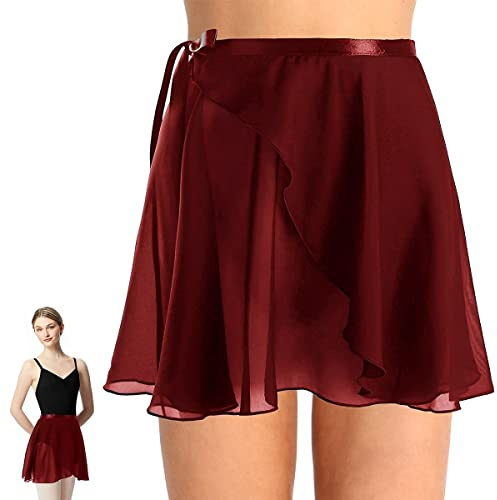 Morices Women Claret Ballet Wrap Skirt, Girls Chiffon Dance Skirt, Adjustable Wrap Skirts Gymnastics Skate Ballet Training Skirts for Teen Adults