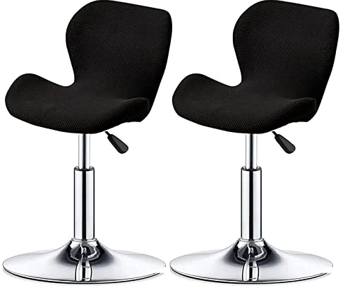 XGANGM Fundas para Taburetes Giratorios Curvos para Bar/Cocina Fundas para Sillas de Comedor con Respaldo Bajo Cubiertas de Taburetes de Bar para Funda Taburete para Silla de Bar Alta,Negro,2PCS