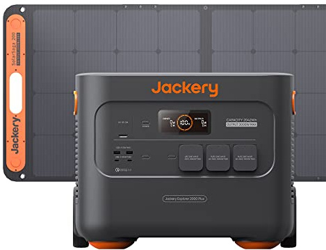 Jackery Generador Solar 2000 Plus con 1 Panel Solar de 200W, Bacteria LiFePO4 de 2042,8 Wh, Estación de Energía Portátil, Carga Rápida en 1,7 H, para Acampada, el Hogar, y Emergencia