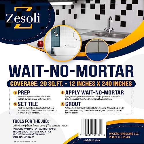 Zesoli Wait-No-Mortar 20 Sq. Ft. Clear Double-Sided Synthetic Rubber Tile Adhesive Mat for Wall Tile Applications