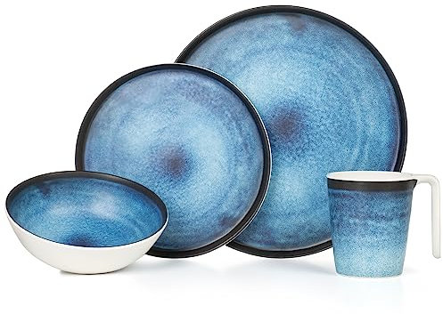 Vaisselle de camping 1 personne 4 pièces en mélamine | Service de table de pique-nique | Vaisselle de camping Deep Ocean Design