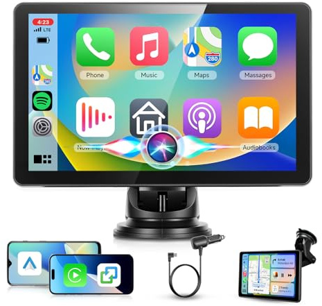 Podofo Carplay Screen 7 Inch Incell Touch Screen Portable Car Stereo | Wireless CarPlay & Android Auto Screen, Mirrorlink, FM AUX Audio Output, Reversing Assist, TF Card Player, Plug & Play