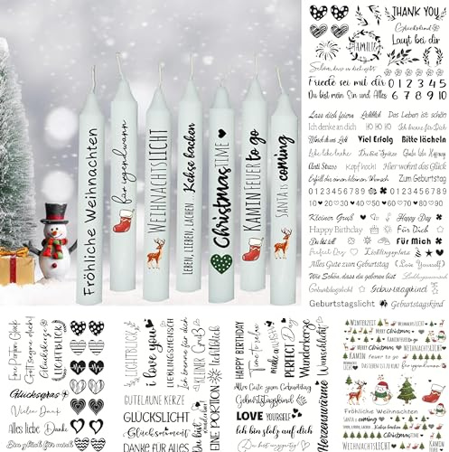 8 Stück Kerzentattoos Weihnachten Tattoofolie - DIY Kerzensticker Kerzen Wasserschiebefolie - Kerzenaufkleber Adventskerzen Kerzen Dekorieren Tattoo Aufkleber Für Stabkerze Oder Keramik übertragen