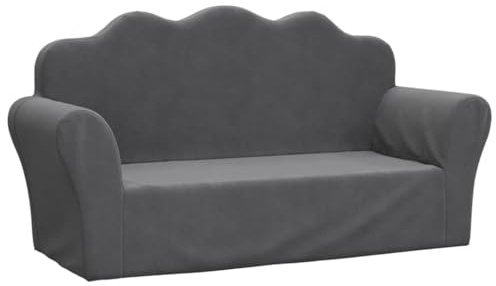 vidaXL Sofá para Niños de 2 Plazas, Sillón con Reposabrazos, Mini Sofá Infantil, Sofá para Dormitorio Sala de Juegos, Felpa Suave Gris Antracita