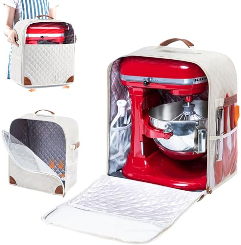 BAGSPRITE Stand Mixer Cover with Appliance Sliders Base Compatible with KitchenAid Mixer-Storage Bag for 4.5/5 Quart with Pockets for Kitchen Aid Accessories and Attachments