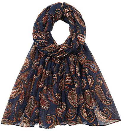 Schal Winter Schal Frauen Mode Druck Kopftuch Leicht Halstücher Haar Bandana Chiffon Halstuch Schals Kleine Schals für Frauen, dunkelblau, One size