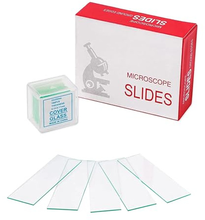 Estresen 50 Stück Objektträger Transparent mit runden Kanten, 100 Stück 22 x 22 mm quadratische Deckgläser, Deckglas für Mikroskope, Wissenschaftsunterricht